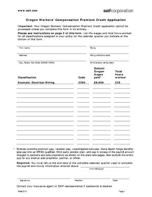 Oregon Workers Compensation Premium Credit Application Form