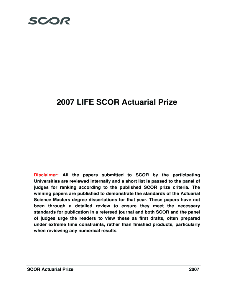 LIFE SCOR Actuarial Prize  Form