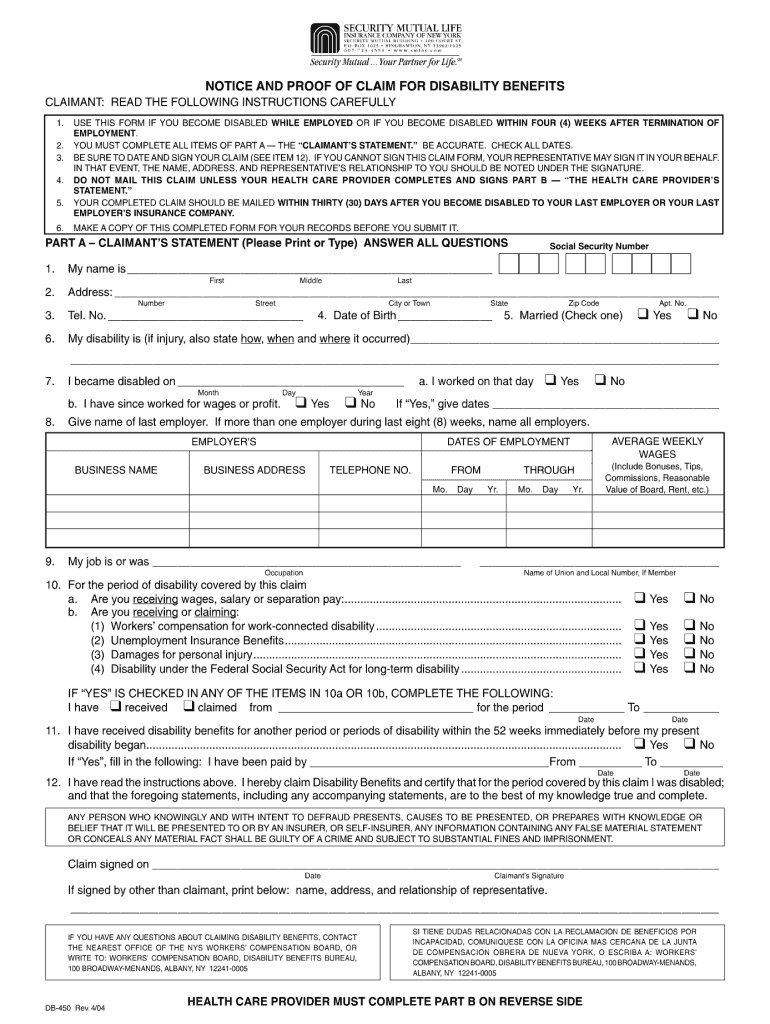 Nys Disability Db 450 Form