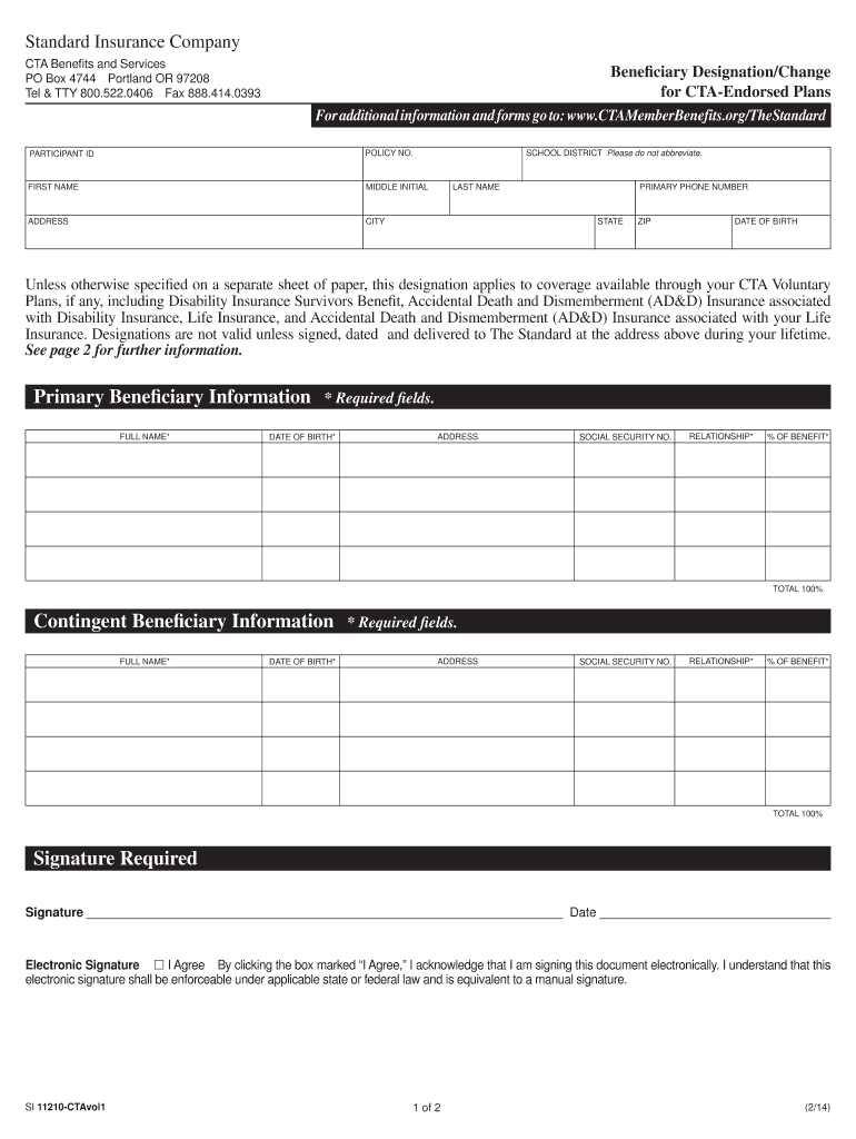 11210ctavol Beneficiary DesignationChange for the Standard  Form