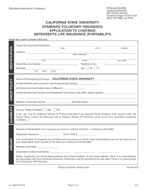 Voluntary Dependents Life Portability Application the Standard  Form