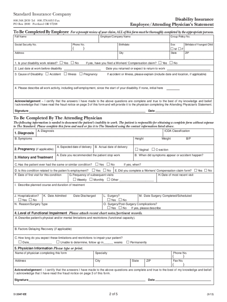 Standard Insurance for Si 2047 Ee Form