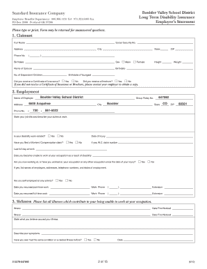 Your Disability Benefit Claim Boulder Valley School the Standard  Form