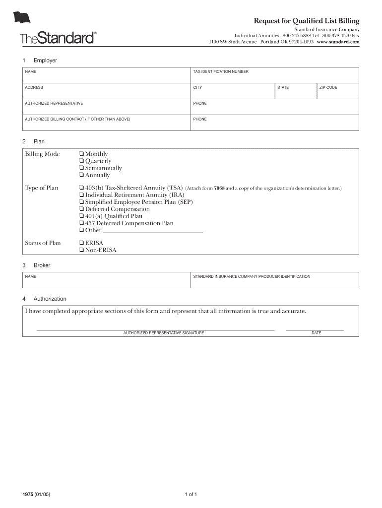 Request for Qualified List Billing the Standard  Form