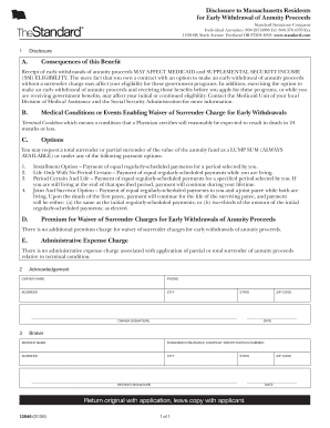 Disclosure to Massachusetts Residents for Early the Standard  Form