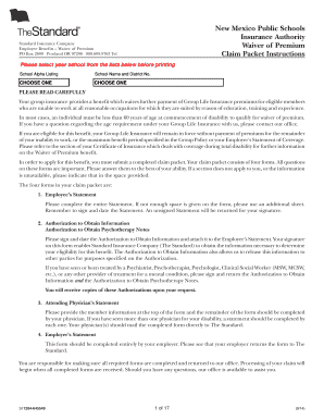 Waiver of Premium Claim Packet New Mexico Public Schools Insurance Authority, 1284645549 PDF  Form