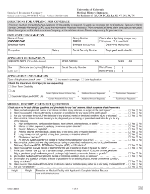 University of Colorado Standard Insurance Company Medical  Form