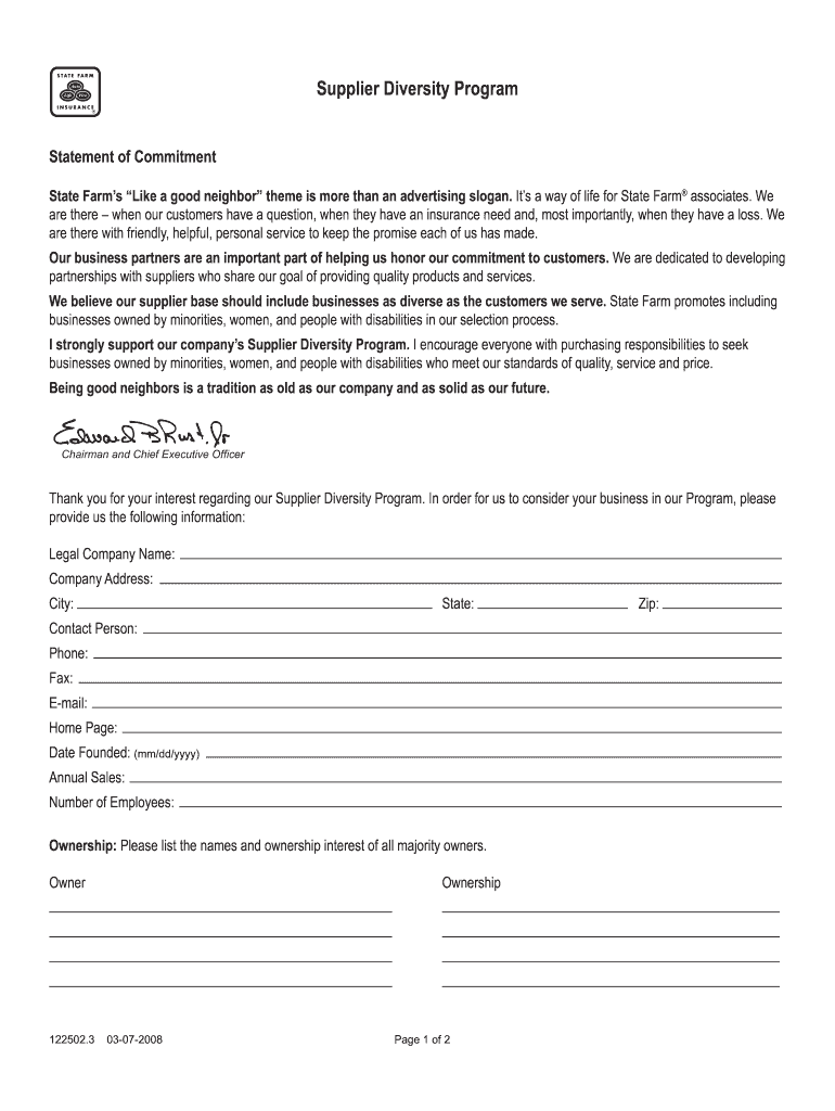 State Farm Vendor Application  Form