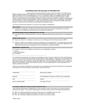 State Farm Authorization for Release of Information Form