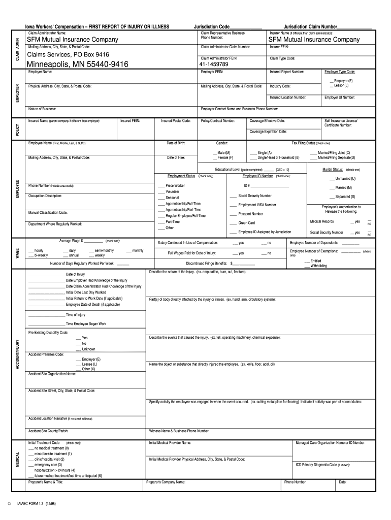 Fillable Iowa First Report of Injury Form