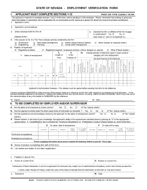 Nevada Employment Verification  Form