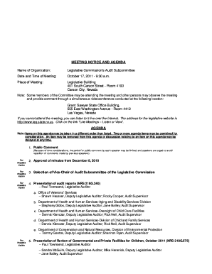 MEETING NOTICE and AGENDA Name of Organization Leg State Nv  Form