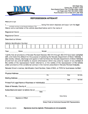 Ohio Repo Affidavit  Form