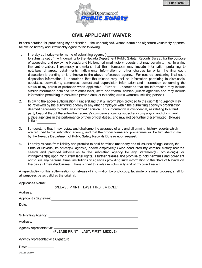  Civil Applicant Waiver Form 2018