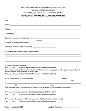 Financial Questionnaire  Form