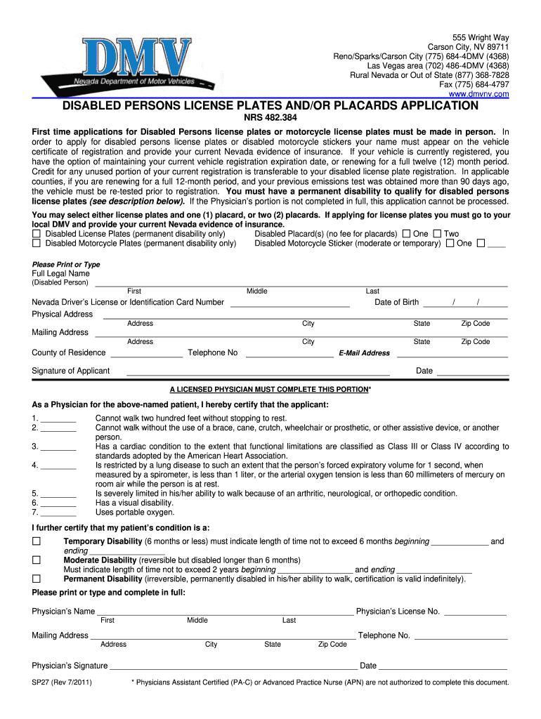 Dmv Handicap Form Nevada