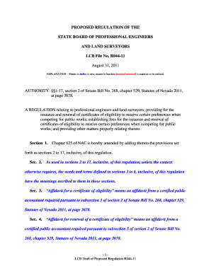 PROPOSED REGULATION of the STATE BOARD of PROFESSIONAL ENGINEERS and LAND SURVEYORS LCB File No Leg State Nv  Form