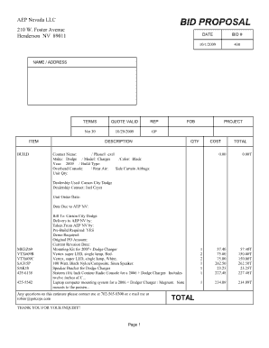 Printable Blank Bid Proposal Forms