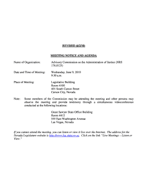 REVISED 6210 MEETING NOTICE and AGENDA Name of Organization Leg State Nv  Form