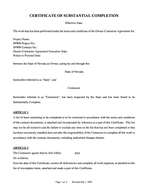 Certificate of Substantial Completion Template  Form