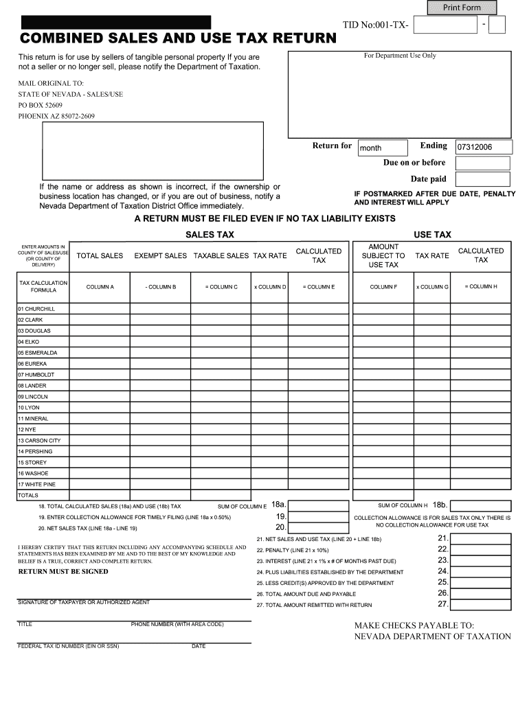  Nevada Sales and Tax Return Forms 2006-2024
