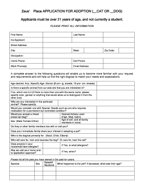 Adoption Policy for Zeus Place Form