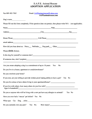 S a F E Animal Rescue ADOPTION APPLICATION  Form