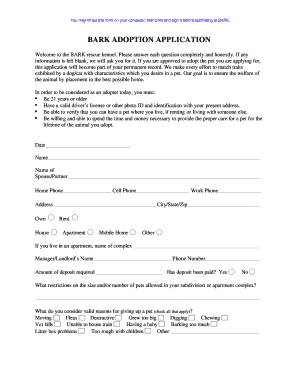 BARK ADOPTION APPLICATION  Form