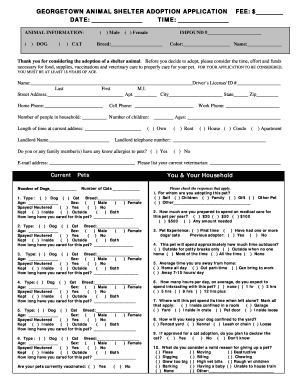 GEORGETOWN ANIMAL SHELTER ADOPTION APPLICATION FEE $ DATE Files Georgetown  Form