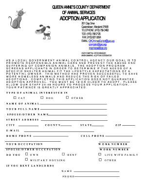 QUEEN ANNES COUNTY DEPARTMENT of ANIMAL SERVICES Qac  Form
