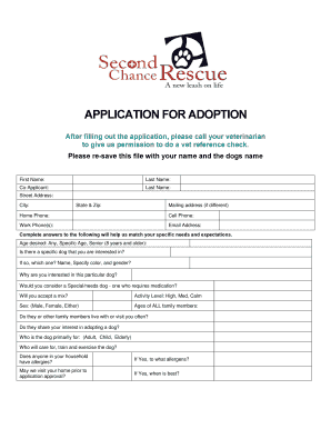Columbia Second Chance Online Adoption Application Form