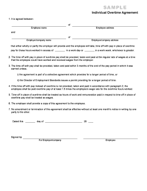 Overtime Agreement Alberta Template  Form