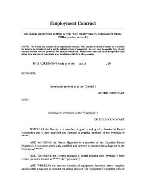 Printable Employment Contract Template  Form