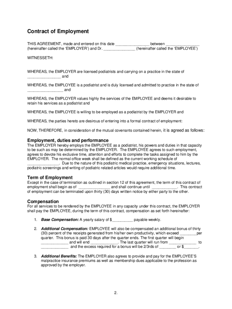 Podiatrist Contract  Form