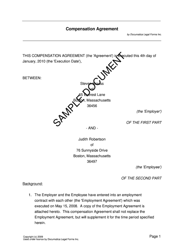 Compensation Agreement Template Form