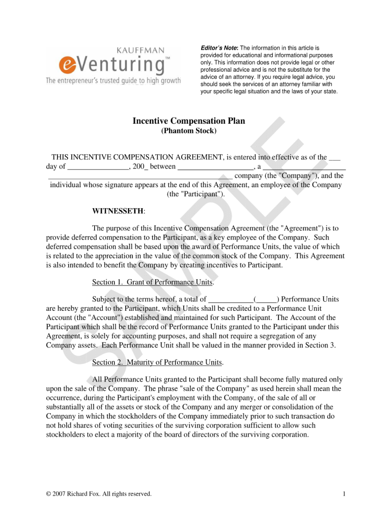 Llc Phantom Equity Plan Sample  Form