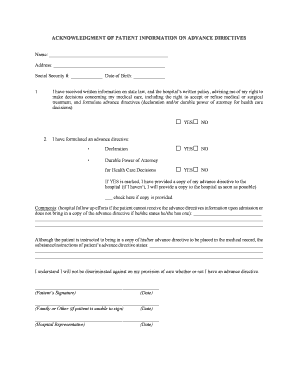 Advance Directive Acknowledgement Form