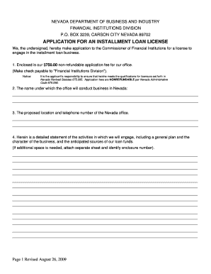 Nevada Installment Loan License  Form