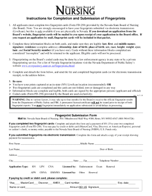 Nevada State Board of Nursing Fingerprinting  Form