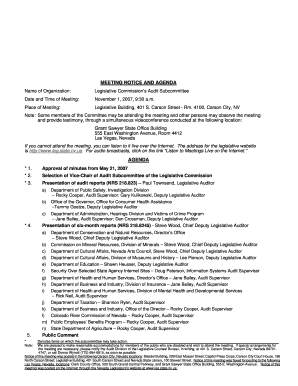 MEETING NOTICE and AGENDA Name of Organization Legislative Leg State Nv  Form