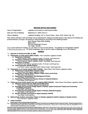 MEETING NOTICE and AGENDA Name of Organization Legislative Leg State Nv  Form