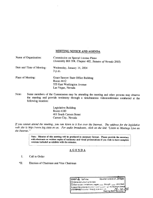 MEETING NOTICE and AGENDA Name of Organization Commission on Leg State Nv  Form