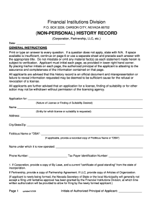 Nv Fid Non Personal History Record  Form