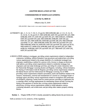 AUTHORITY 1, 3, 13, 14, 17, 20, 21, 23 and 44, NRS 645B Leg State Nv  Form