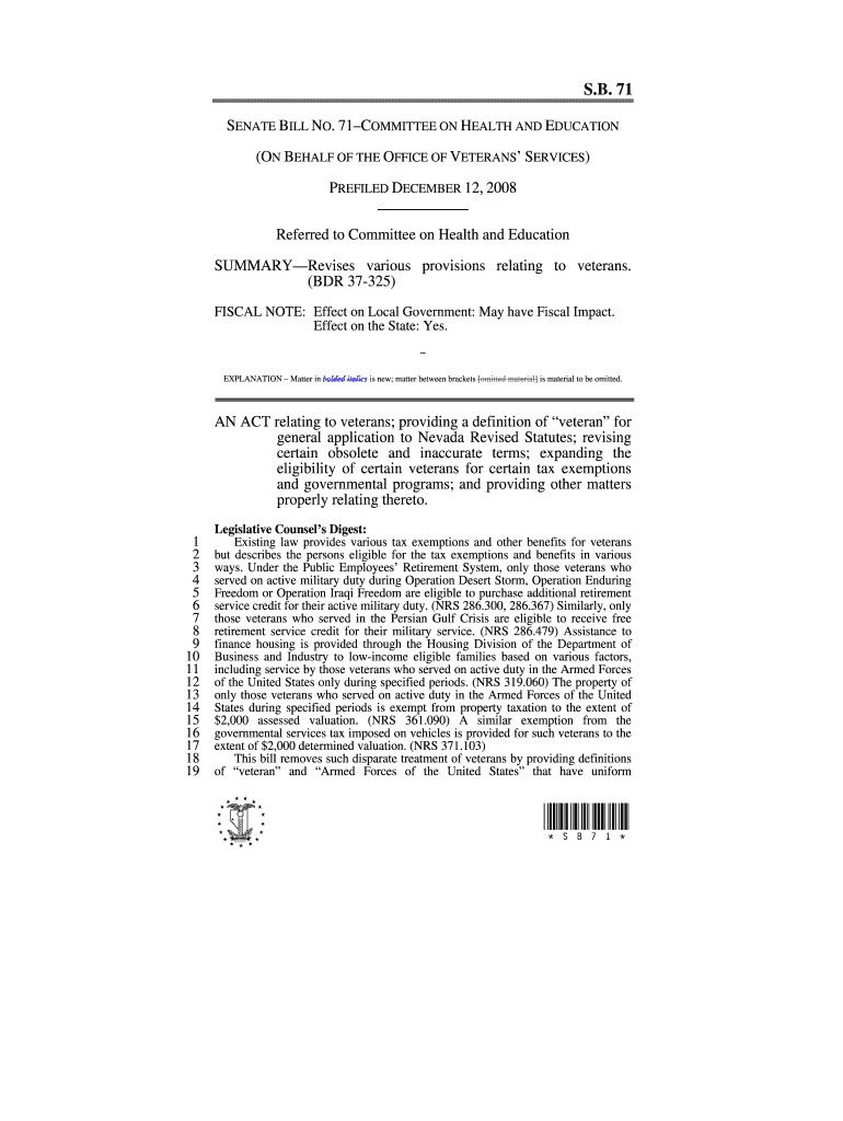 * SB71 *  Leg State Nv  Form