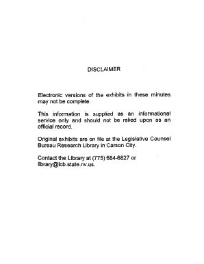 DISCLAIMER Electronic Versions of the Exhibits in These Minutes Leg State Nv  Form
