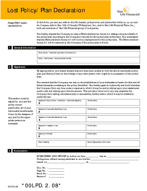 Sun Life Lost Policy Declaration Form