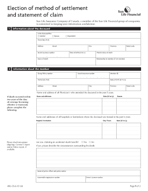 Sunlife Election of Method of Settlement  Form
