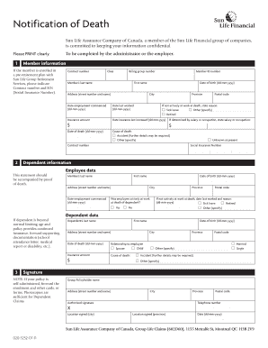 Sun Life Financial Death Claim Submission Form