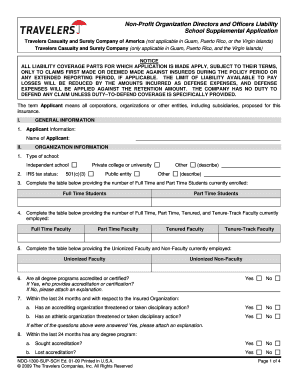 School Supplemental Application Travelers  Form